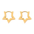 Star shaped gold stainless steel hoop earrings with a polished textured finish - Five-pointed Star Gold Hoop Earrings