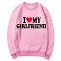 Pink crewneck sweatshirt with I Love My Girlfriend slogan and red heart print for women - Pink (Pattern 3)