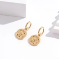 Bohemian gold stainless steel earrings featuring round sunburst pendant with multicolor zircons - Gold/Multi-colored Zirconia