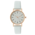 Minimalist women's quartz watch with light blue dial and matching leather strap - White