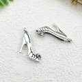 Vintage silver high heel pendant for DIY jewelry with detailed flower engraving - High Heel Shape (15x14mm)