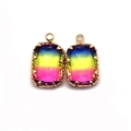 Rectangle rainbow gradient stone charms with gold-plated metal borders for jewelry making - 11x18mm / No. 3 (Rainbow Gradient)