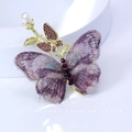 Purple embroidered butterfly brooch with gold accents and faux pearls in luxury style - Embroidered Hollow Butterfly (Purple) / 5*6.7cm