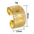 18K gold plated wide band stainless steel ring with textured finish and open design - Adjustable Open / Gold