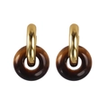 Boucles d'oreilles créoles dorées rétro avec pendentifs ronds en pierre œil de tigre - Oeil de Tigre Doré
