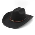 Black wool felt western cowboy hat with brown studded band and masonic buckle accent - M (56-59cm) / Black