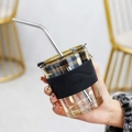 Short Amber+Amber Lid+Stainless Straw+Sleeve