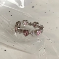 Adjustable silver ring featuring pink heart-shaped stones and colorful zircon accents - Seven-color Zircon Ring Design 12