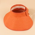 Foldable orange woven straw sun visor hat for women with bow detail and wide brim - Orange