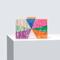 Chic acrylic evening clutch bag with geometric patchwork and pearlized marble texture - Champagne