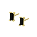 Macro detail of S925 sterling silver stamp on rectangle black zircon stud earrings - Gold + Black Zirconia
