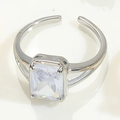Macro view of adjustable silver ring with rectangular crystal in a 4-prong setting - Adjustable Open / Rectangular Silver