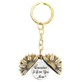 Sunflower locket keychain detail with engraved message Remember I Love You Mom - T00012 Gold Sunflower Silver Disc (Remember I Love You Mom)