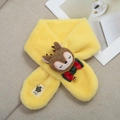 Soft faux rabbit fur yellow kids scarf featuring a cute plush deer and golden bell - Vitality Yellow