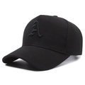 Klassische schwarze Baseballkappe mit 3D-besticktem Buchstaben A aus festem Twill-Stoff - Schwarz mit schwarzer Stickerei