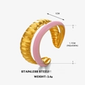 Pink drip oil and gold wave stainless steel double-layered adjustable ring for women - Pink