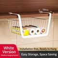 White medium metal wire under-shelf hanging basket for kitchen cabinet 285x253x141mm - Fixed Medium Model / White