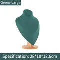 Dark green velvet jewelry bust display stand with solid wood base, large size 28cm height - Large / Dark Green