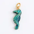 Seahorse charm pendant with deep teal enamel inlay and gold-tone metal finish - Turquoise Seahorse