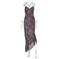 Detail of sexy leopard print backless dress with ruffled hem and cross straps - S / Leopard Print