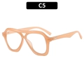 Fashionable oversized double-bridge pilot sunglasses in translucent champagne pink finish - Jelly Tea Frame White Lens