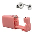Pink disposable ear piercing tool with 3mm cubic zirconia stud in 316L stainless steel - 3mm Steel Four-Prong Set Clear Zircon (MS33-304)