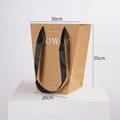 Trapezoidal kraft paper gift bag with window and black ribbon handles, 30x20x35cm size - Large FLOWER Trapezoidal Kraft
