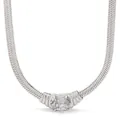 Silver herringbone snake chain necklace featuring a central clear oval zircon pendant - Silver with White Gemstone (PDD126)