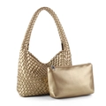 Handwoven gold tote bag set with a matching small zipper pouch in metallic finish - Shoulder Bag Set / Gold