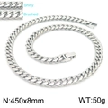 Silver 8mm stainless steel Cuban link necklace with shiny and brushed finish details - Shiny/Brushed (KN225331-Z)