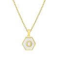 Titaniumstalen 18K gouden zeshoekige hanger met witte schelp en de letter O detail - Witte Parelmoer O