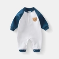 Tutina neonato in pile con maniche raglan blu navy e toppa a forma di orsetto di peluche - 66CM / Blu + Bianco