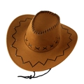 Classic dark brown western cowboy hat with black stitching and adjustable chin strap - Dark Tan