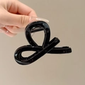 Glossy black hair claw clip with twisted design for high ponytail styling - #6 Black Approximately 8cm