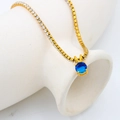 Élégant collier tennis doré avec pendentif pierre de naissance bleue ronde à 4 griffes - Chaîne de Tennis en Zircon / Septembre-Saphir