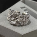 Detailed close-up of S925 sterling silver ring featuring intricate floral relief patterns - JZ0078-Flower Relief