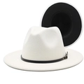Detail view of white wool fedora hat featuring black brim underside and leather band buckle - M (56-58cm) / White + Black