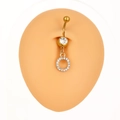 Piercing ombelico dorato in acciaio inossidabile con cristallo e ciondolo scintillante - Lettera O (Z-258) / Argento