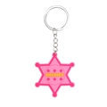Pink PVC sheriff star keychain with silver metal ring and colorful sheriff text - Sheriff Star