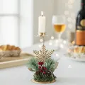 Golden iron snowflake candle holder with pine cones and red berries decorations - Snowflake Candlestick (15cm)