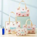 4-piece clear PVC toiletry bag set with pink and yellow floral prints and handles - Pink Plum (4-Piece Set)