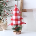 Mini sapin de Noël en tissu vichy rouge et blanc avec une base en bois rustique - Moyen / Carreaux Rouge Blanc