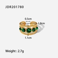 Detail view of 18K gold ring with green stone showing dimensions 1.8cm and 2.7g weight - Green Gemstone Oval Style (JDR201780)