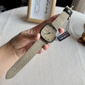 Square quartz watch with khaki dial, black case and beige suede strap for men and women - Gray Strap (71195)