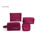 4-piece wine red velvet makeup bag set with gold embroidery and luxury texture - Four-Piece Set / Burgundy
