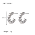 French style hollow silver stainless steel hoop earrings with polished metal finish - Twisted Rope Texture (JDE201268-S)