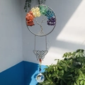 Handmade silver Tree of Life suncatcher with colorful crystals and a butterfly pendant - Mixed Color