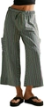 Detailed view of colorful striped wide-leg pants with drawstring waist and side pockets - S / Navy Blue