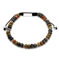 Men's natural Unakite and grey stone beaded bracelet with black woven adjustable cord - Flash Stone Style (B059)