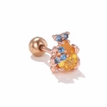 Rose gold barbell earring with pear-shaped yellow zircon and blue accent crystals - Bird/Pear Shape / Rose Gold
